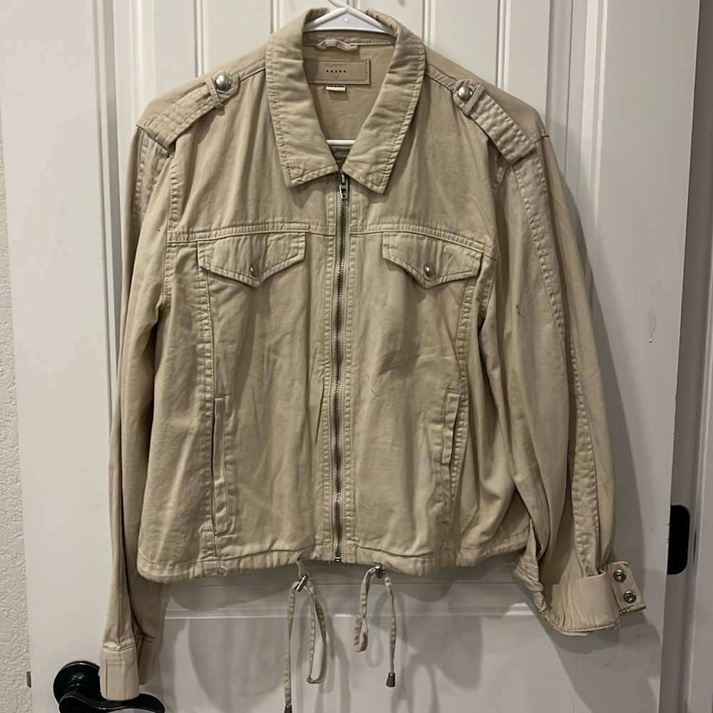 BlankNYC Twill Utility Jacket Women's Size Large Tan Full Zip Cotton Pockets